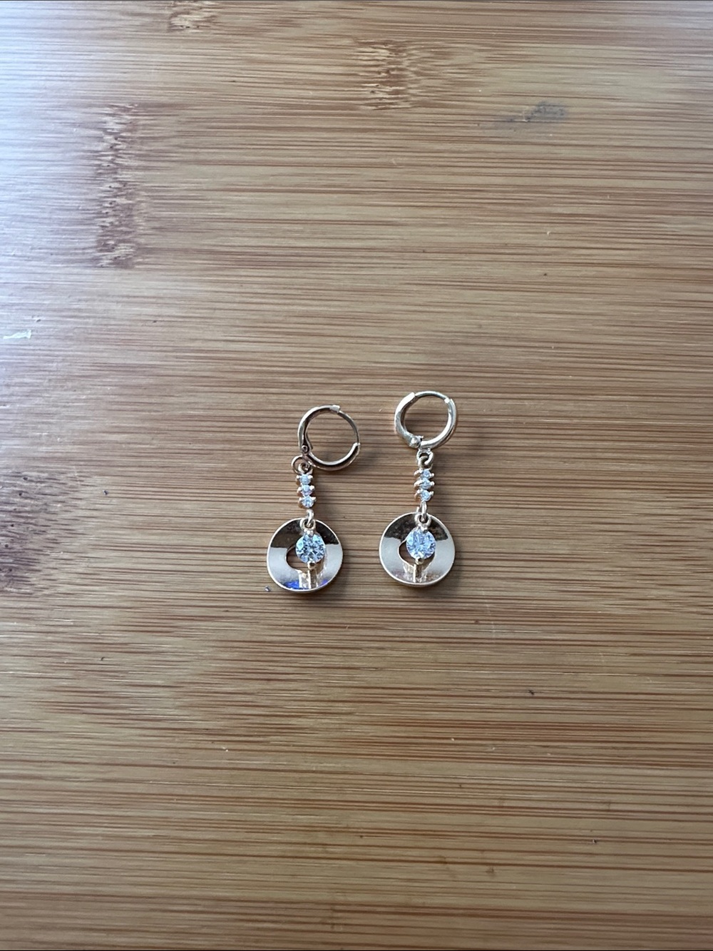 Gold Drop Hoop Earrings with Clear Crystals